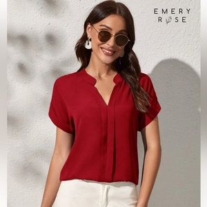 SHEIN | Notch Neck Batwing Sleeve Solid Blouse